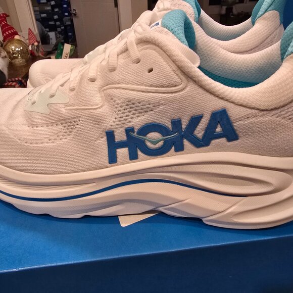 Hoka One Mens Clifton 10 Road Running Shoes - white / skyward blue Men's SZ 10.5 - Picture 6 of 16